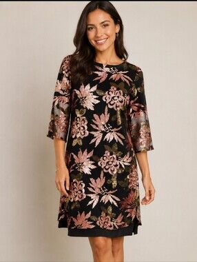 Closet Betty Floral Sequin Black Dress By Crash